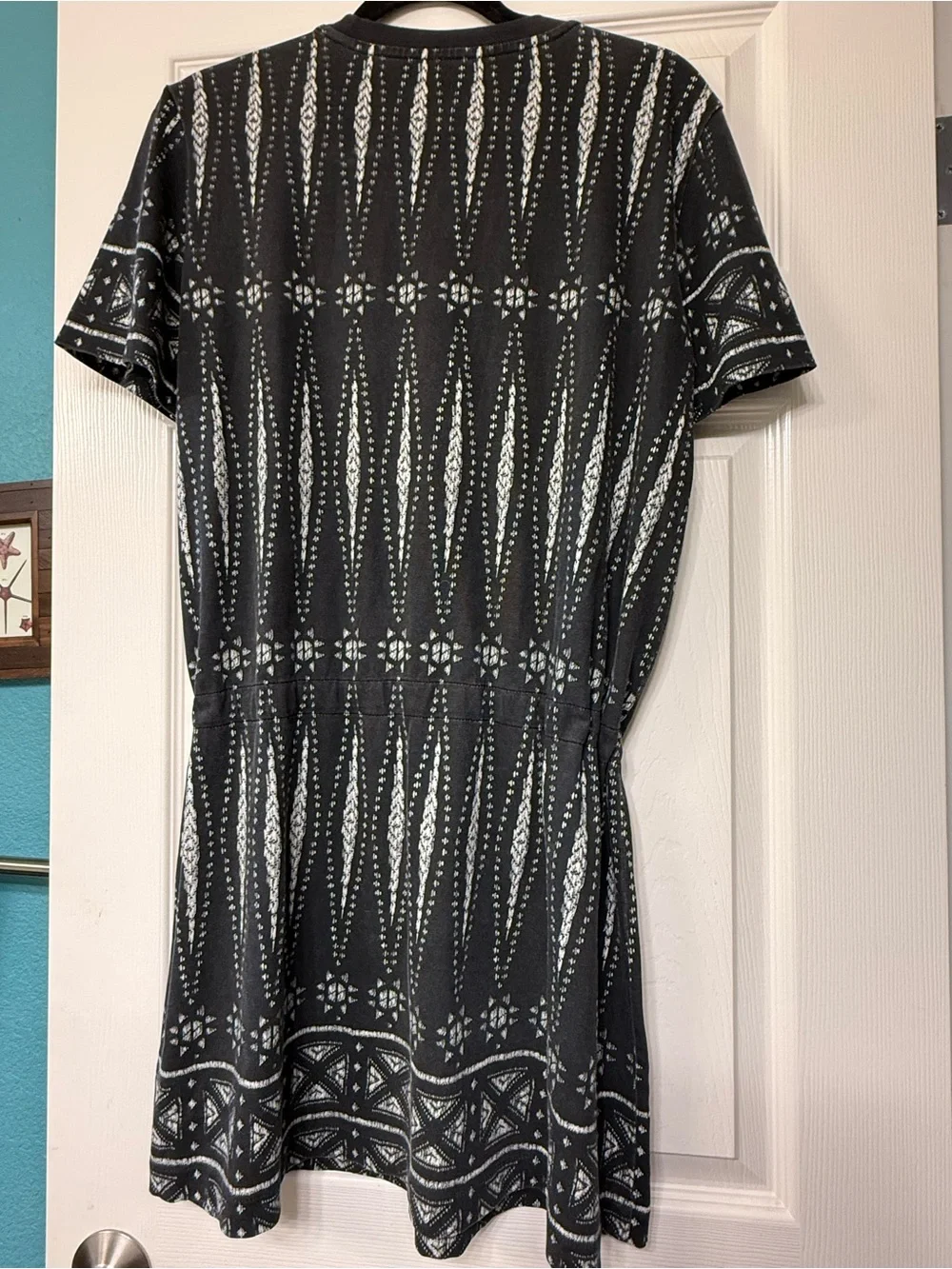 Tory Burch Pima Cotton Black & White Geometric Print Short Sleeve Dress